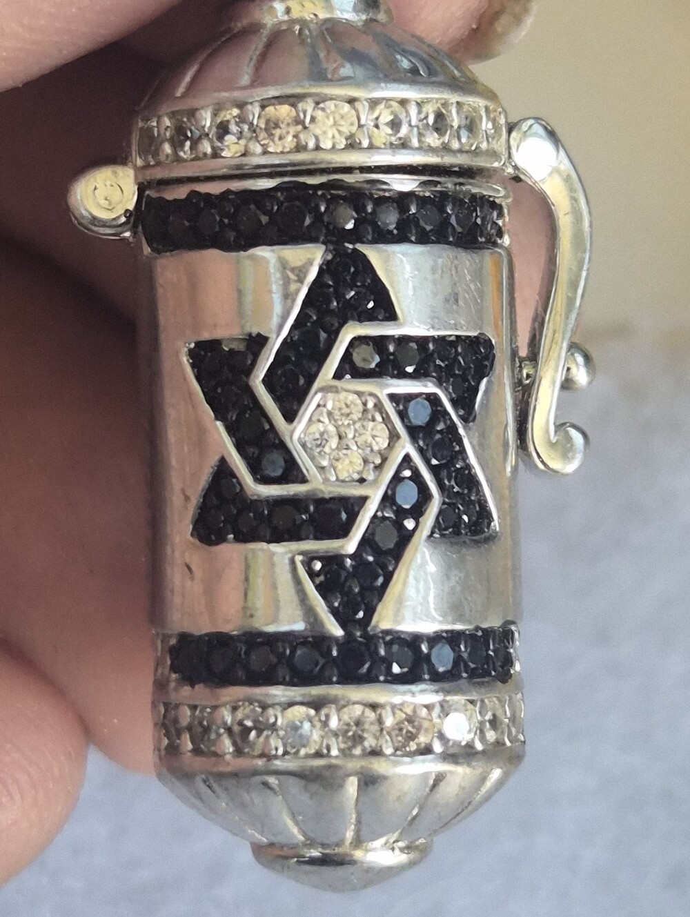 Silver Star of David Pendant with Black Spinal and Saphire Stones.